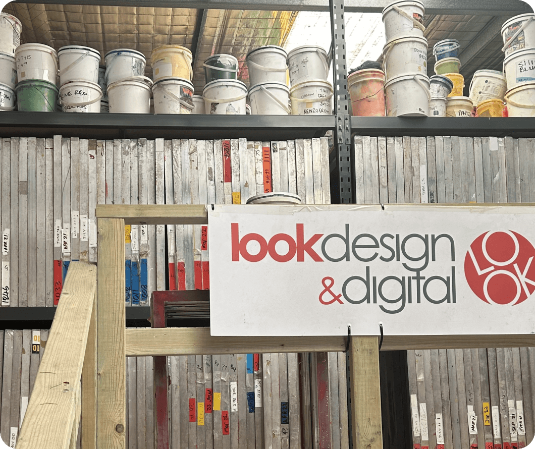 Look Design custom branding workspace with ink supplies