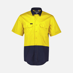 Look Design custom branded collared Hi Vis Shirts in bright yellow and navy