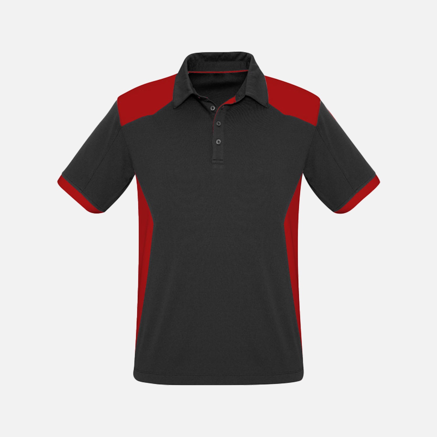 Look Design custom branded polos in red and black